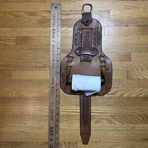 Leather Handcrafted Toilet Paper Holder Wall Hanger Bachelor White Elephant